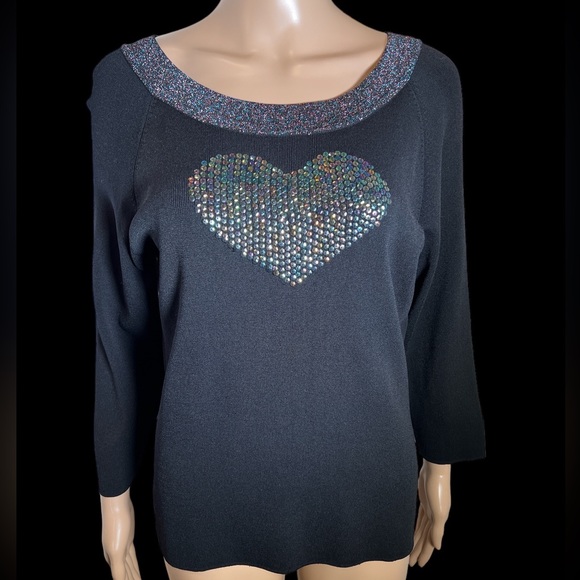 METHODE - Sequin Heart Black L/S Knit Top- Size XL - Picture 1 of 5